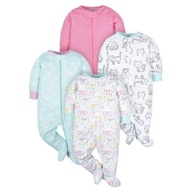 Baby Girls&#039; 4-Pack Sleep &#039;N Play Footies Multi Pack, Bunny Pink, Newborn