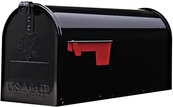 ShoppingOnBed Medium Black Galvanized Steel Post-Mount Mailbox, 6.92 in. W x 8.87in. H x 20.05 in. L - Black Mailbox - Mailboxes