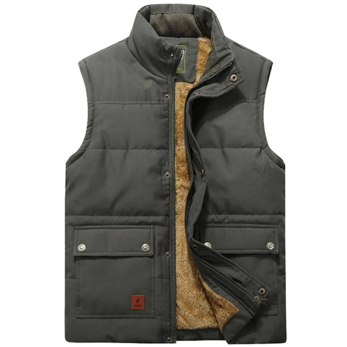 Flygo Men's Winter Warm Outdoor Padded Puffer Vest Thick Fleece Lined Sleeveless Jacket