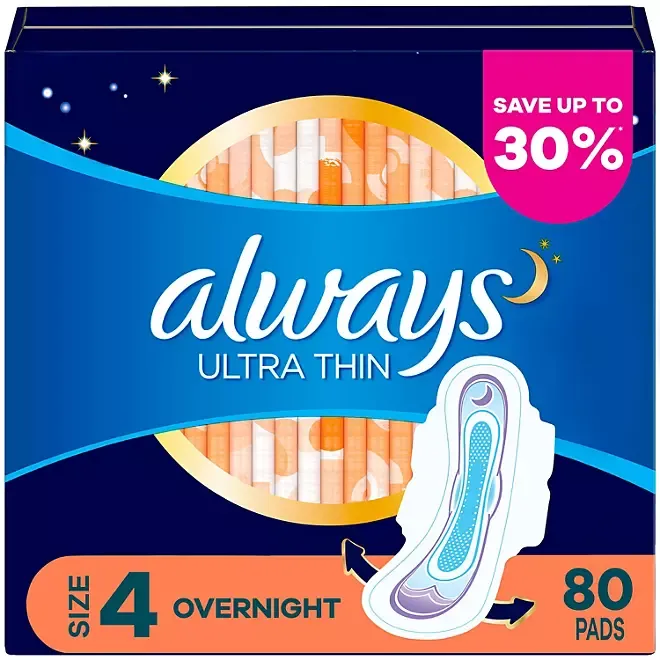 Always Ultra Thin Overnight Pads with Wings