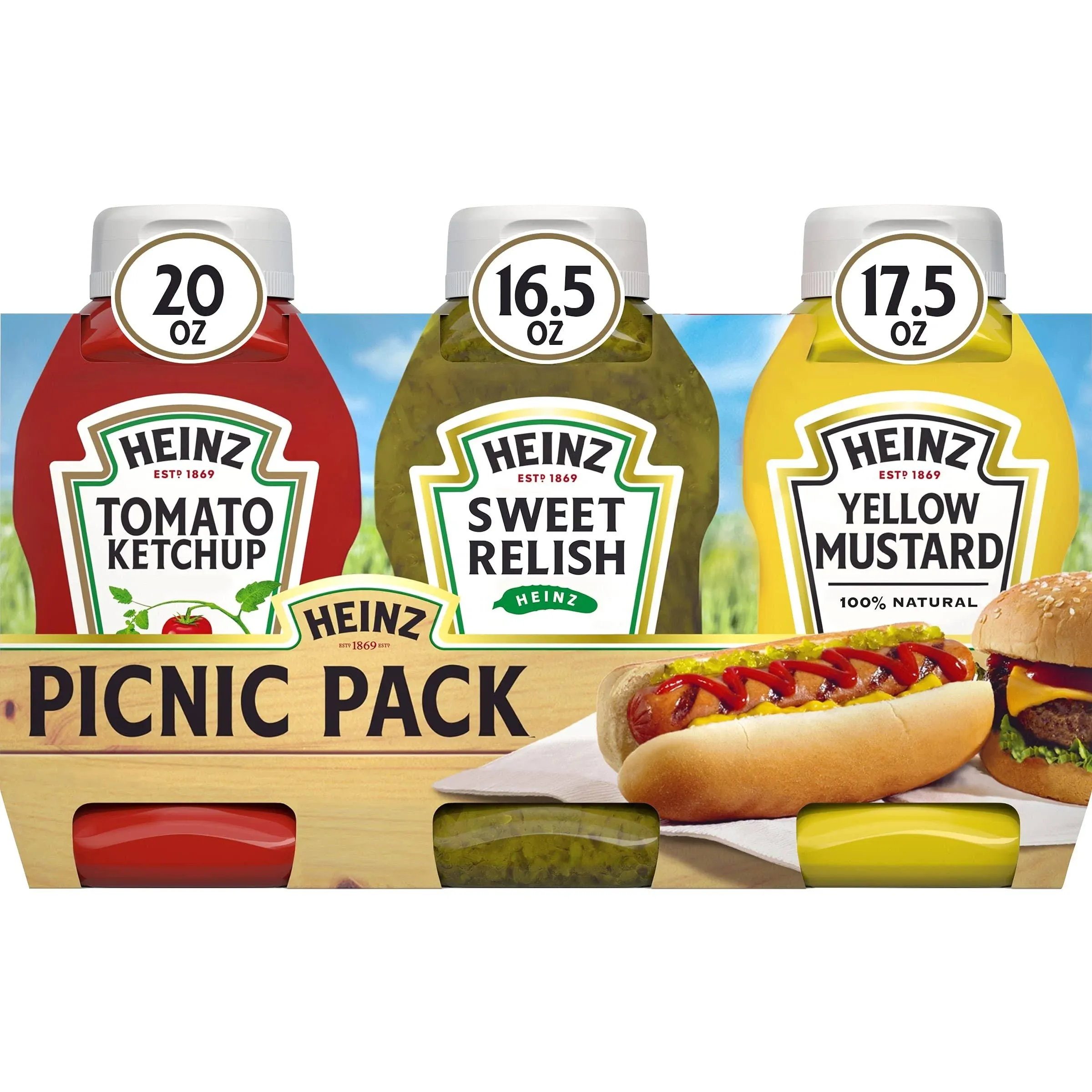 Heinz Ketchup, Relish & Mustard Picnic Pack, 3.375 Pound Each - 4 Per Case.