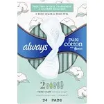 Always Pure Cotton FlexFoam Pads Size 2 Heavy Flow with Wings 34 ct