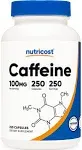 Nutricost Caffeine Capsules 100mg / 250 Capsules