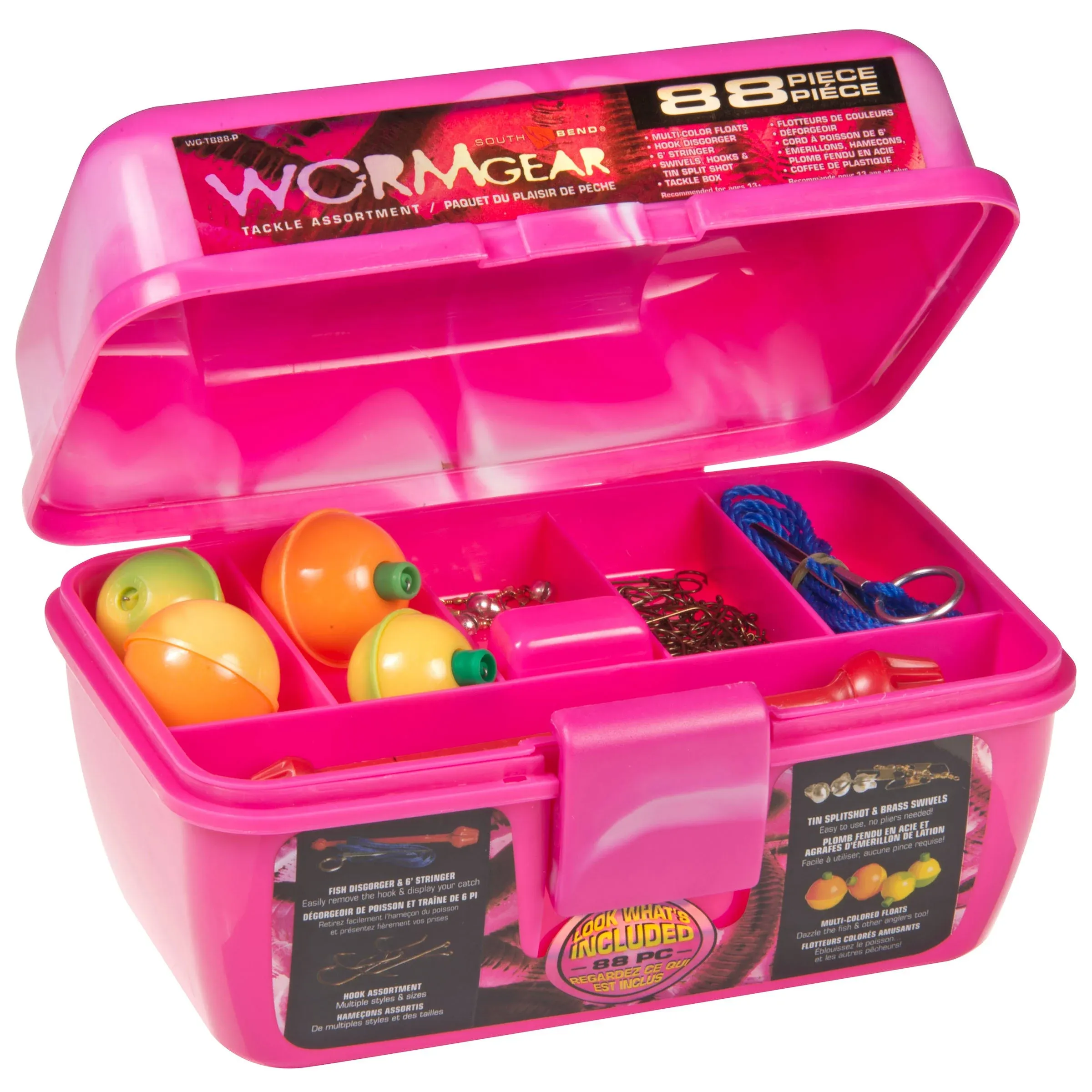 South Bend 88 Piece Pink Worm Gear Loaded Tackle Box Kit