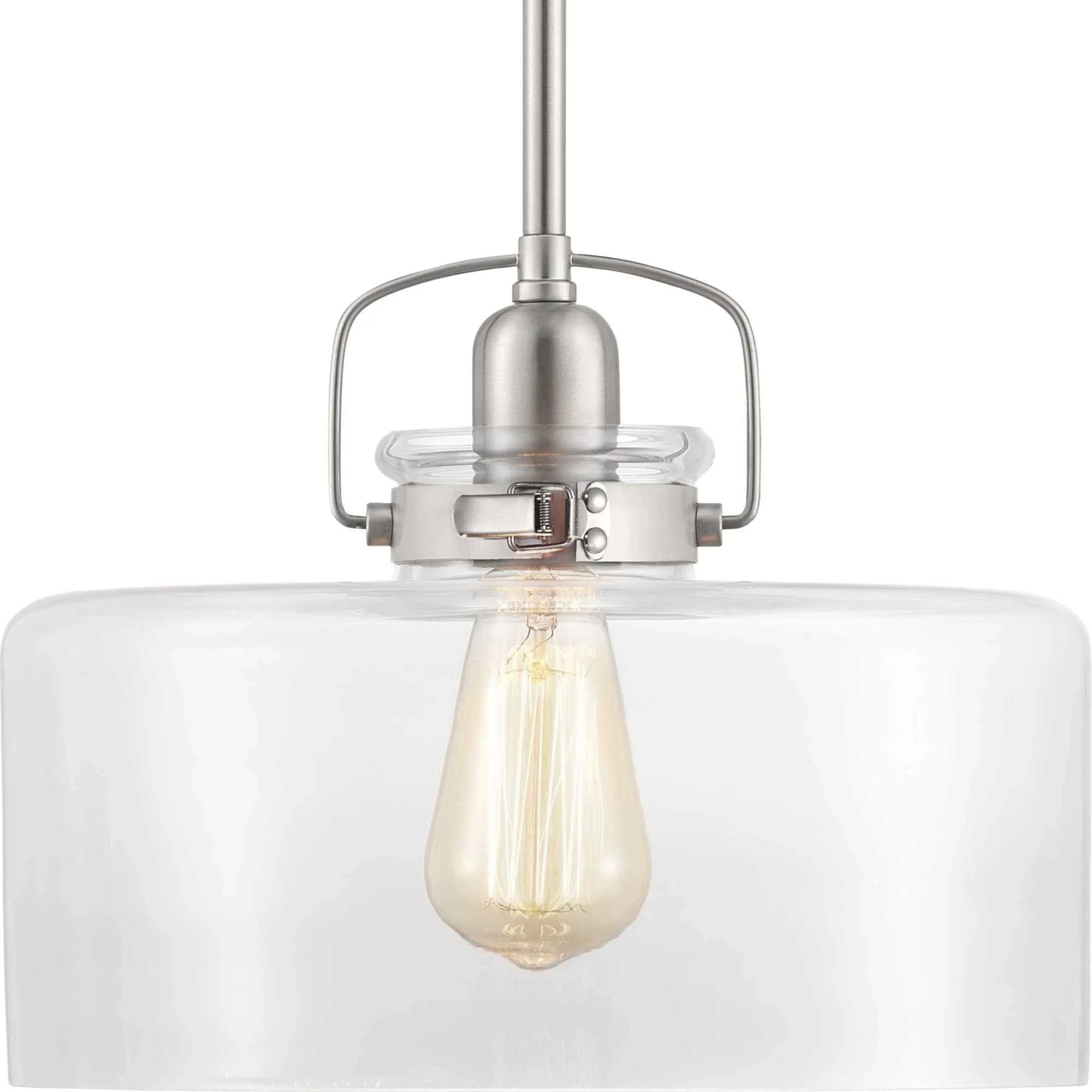 Progress Lighting Calhoun Brushed Nickel Farmhouse Clear Glass Drum Medium Hanging Pendant Light | P500152-009