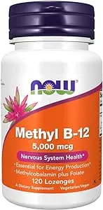 NOW Foods Supplements, Methyl B-12 (Methylcobalamin) 5,000 mcg, Nervous System Health*, 120 Lozenges