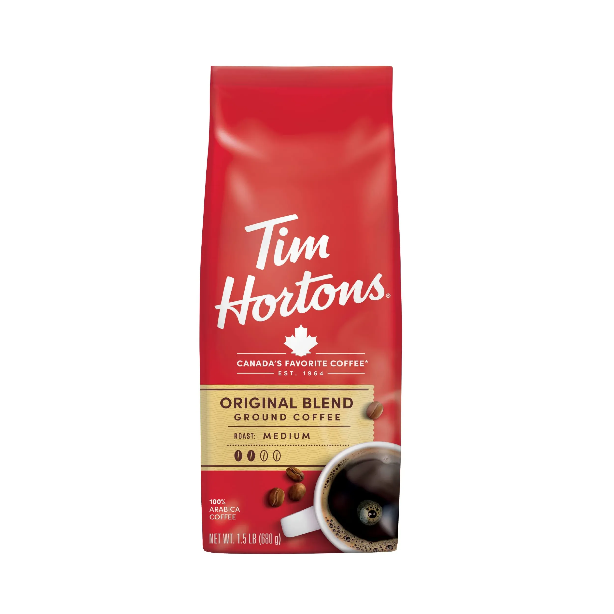 Tim Hortons 100% Arabica Original Blend Medium Roast Ground Coffee 24 Oz Bag