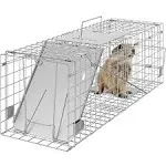 VEVOR Live Animal Cage Trap, 24" x 8" x 8" Humane Cat Trap Galvanized Iron, Folding Animal Trap with Handle for Rabbits, Stray