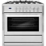 Cosmo COS-965AGC 36 in. 3.8 Cu. ft. Single Oven Gas Range with 5 Burner Cooktop and Heavy Duty Cast Iron Grates in Stainless Steel