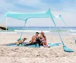 Sun Ninja Beach Tent Sun Shelter with Upf50+ Protection Includes Sand Shovel Ground Pegs and Stability Poles Outdoor Pop Up Beach Shade Canopy