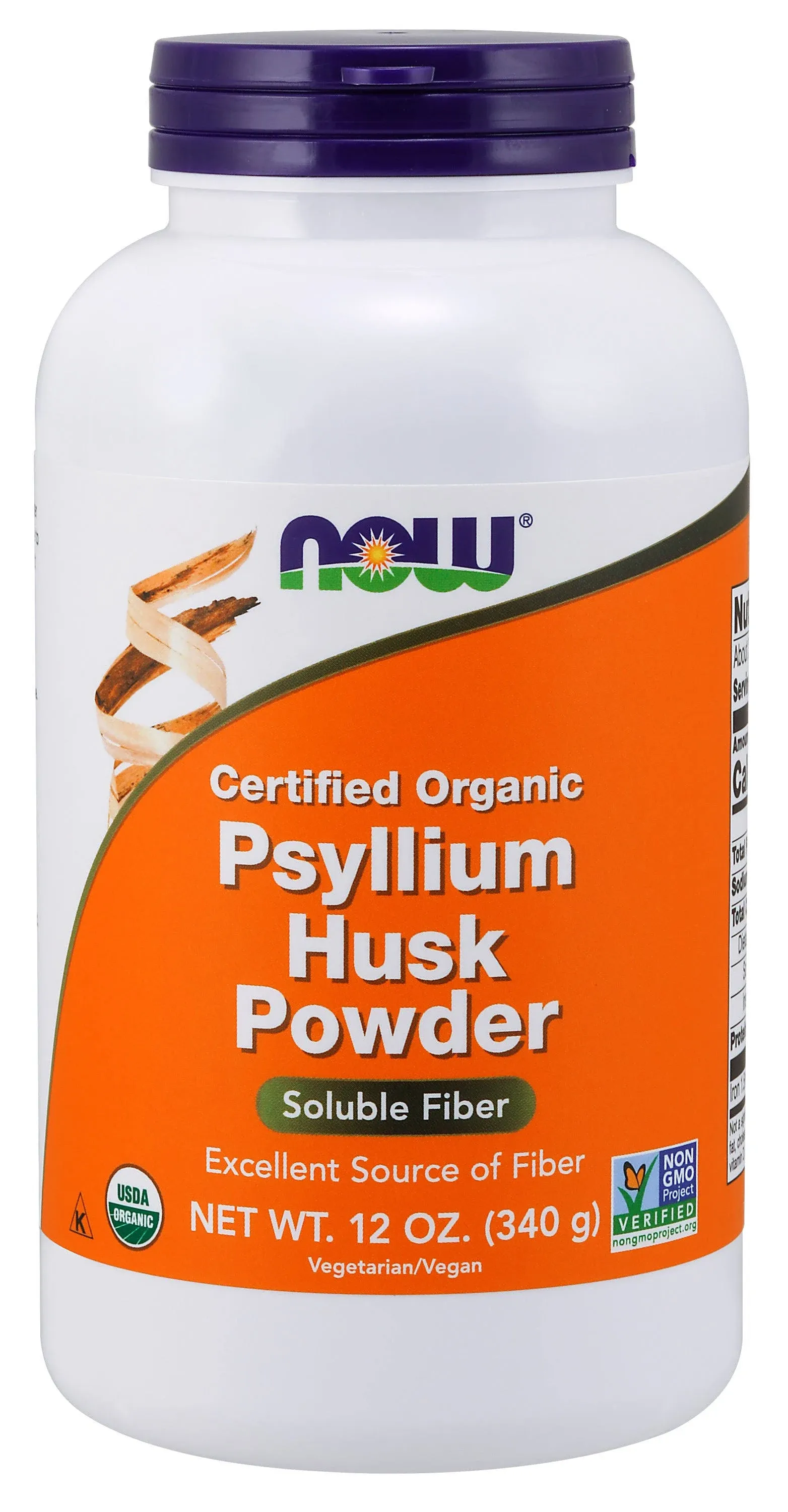 NOW Foods Supplements, Psyllium Husk Powder, Certified Organic, Non-GMO Project Verified, Soluble Fiber, 12-Ounce