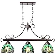 COTOSS Tiffany Pool Table Lights Hanging Chandelier 3 Lights Stained Glass Pendant Lighting Fixtures for Dining Room Kitchen Island Gameroom Bars