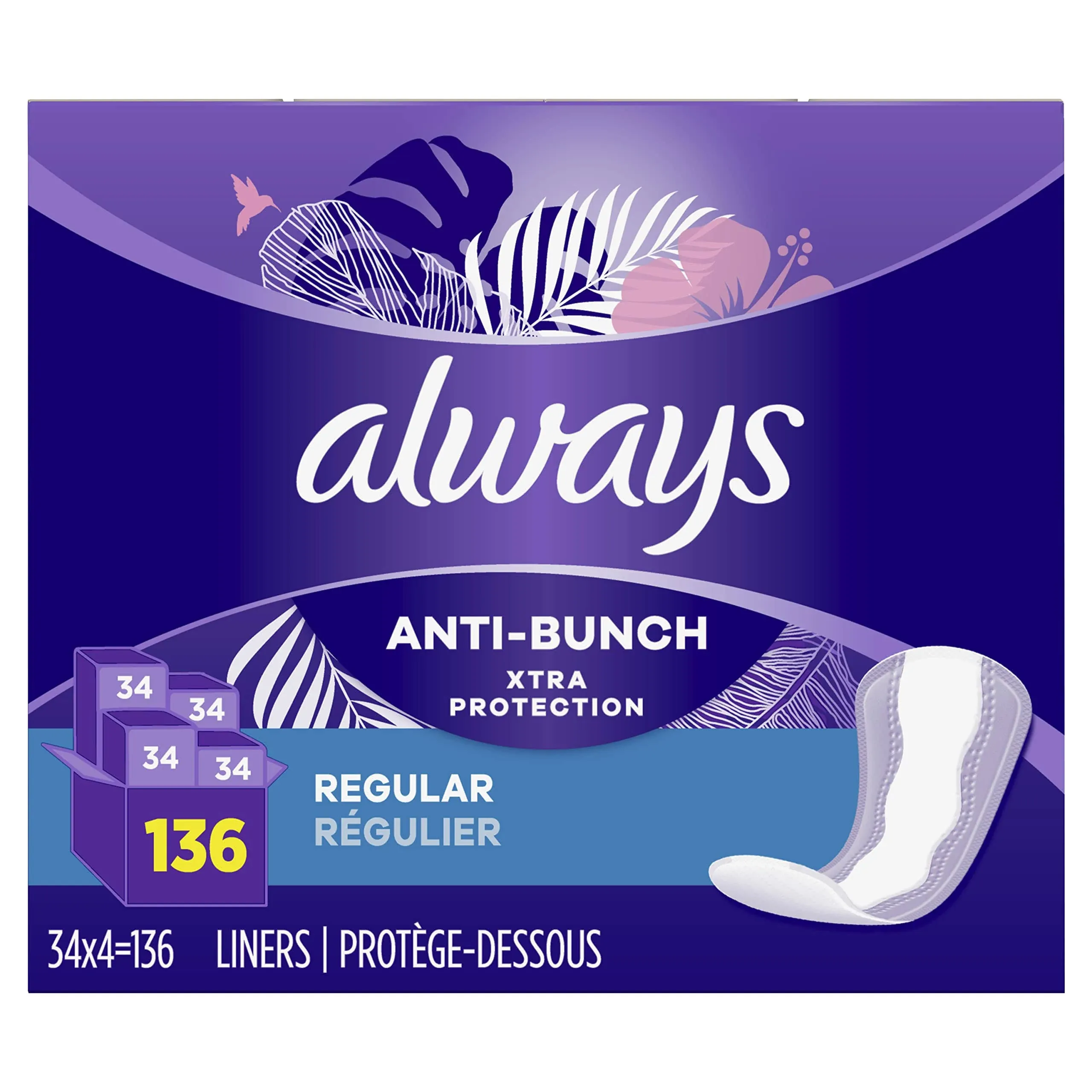 Always Anti Bunch Regular Liners - 136 ct