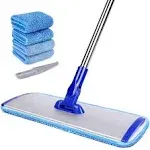 18 Professional Microfiber Mop Floor Cleaning Mop, Flat Mop with Stainless Steel Handle,4 Reusable Washable Mop Pads and Mop Pads Brush,Microfiber