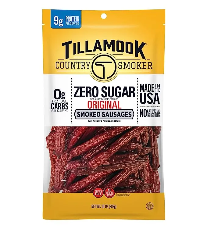 Tillamook Country Smoker 케토 친화적 무설탕 훈제 소시지, 오리지널, 10온스