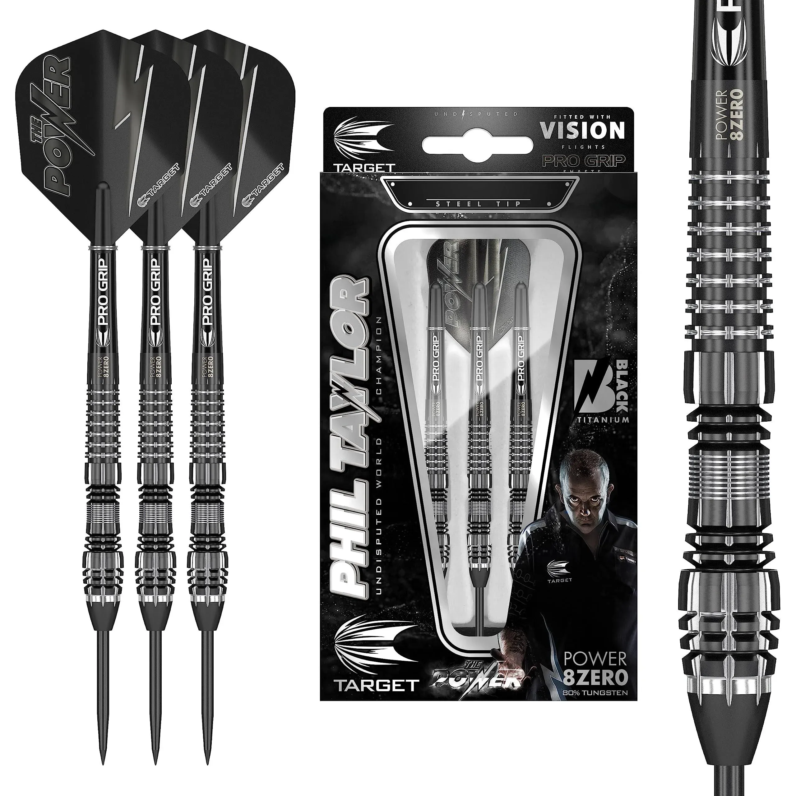 Target Power 8Zero 4 Black Titanium Steel Tip Darts - Phil Taylor 23g