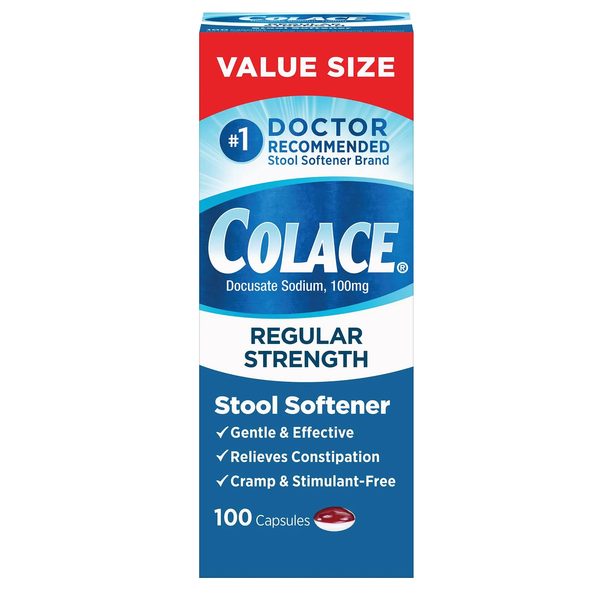 Colace Regular Strength Stool Softener 100 mg 100 Capsules