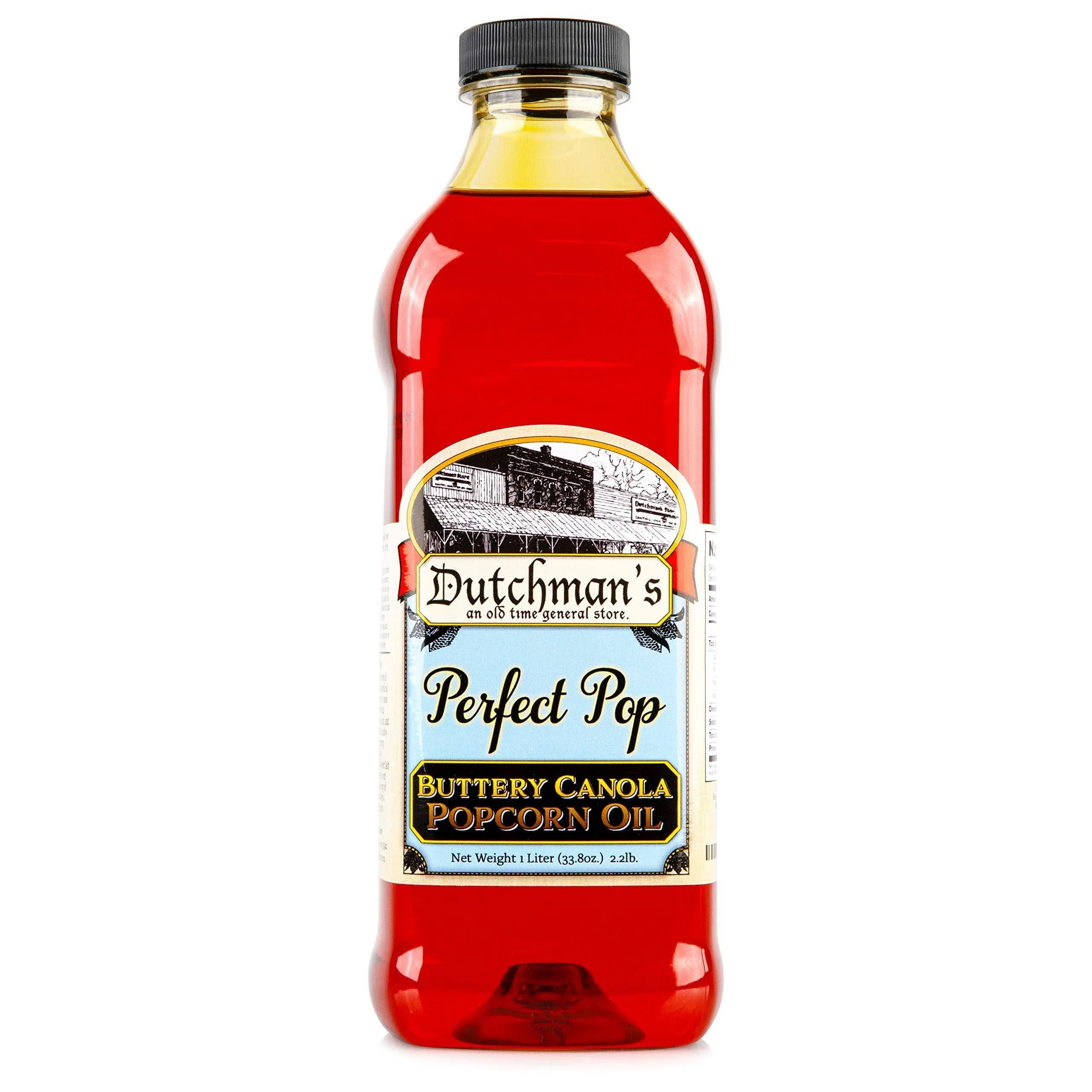 Dutchman’s Popcorn Oil Butter Flavor, Perfect Pop Butter Flavored Canola Oil, 33.8 oz. Colored with Natural Beta Carotene, Make Theater Style Popcorn at Home, Vegan, Healthy, Zero Trans Fat