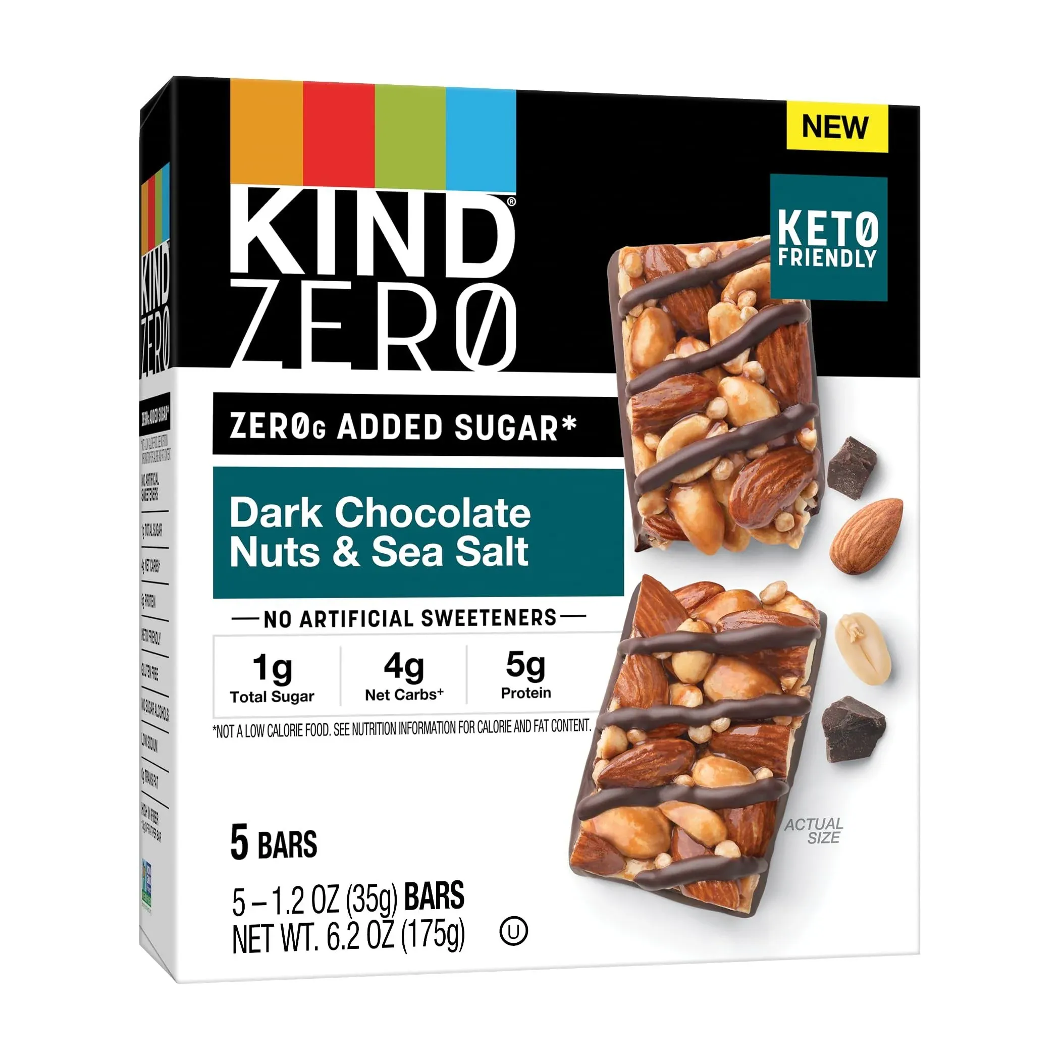 Kind Zero Added Sugar Bars, Dark Chocolate Nuts & Sea Salt