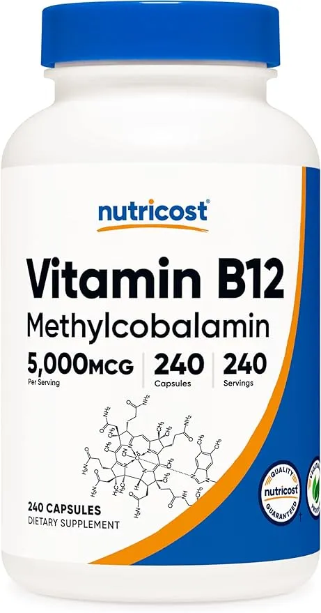 Nutricost 维生素 B12（甲钴胺）2000 微克，240 粒胶囊 - 素食胶囊，非转基因，无麸质 B12 补充剂