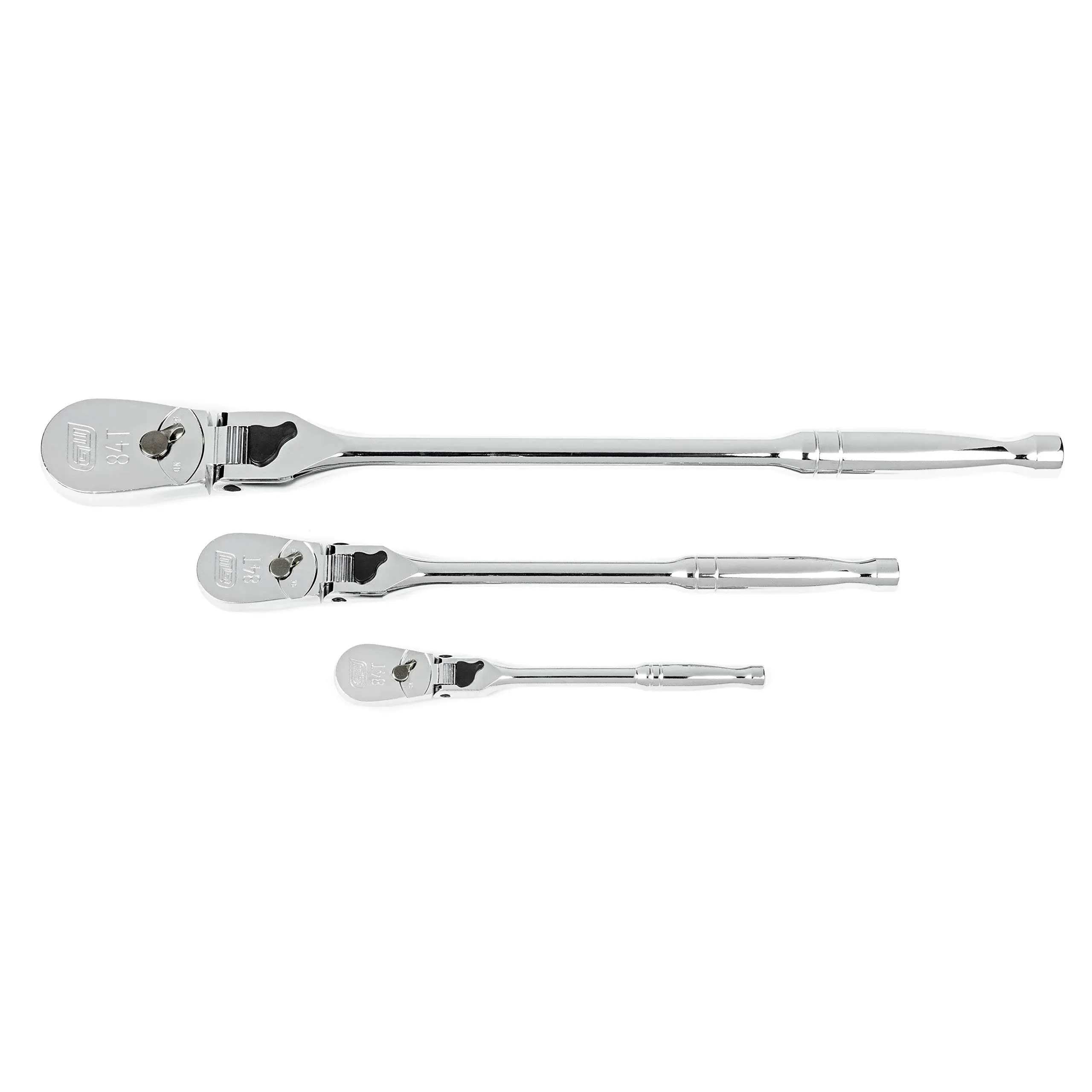 GearWrench 3 Piece 1/4", 3/8" and 1/2" Drive 84 Tooth Locking Flex Head Teardrop Ratchet Set - 81276A-07