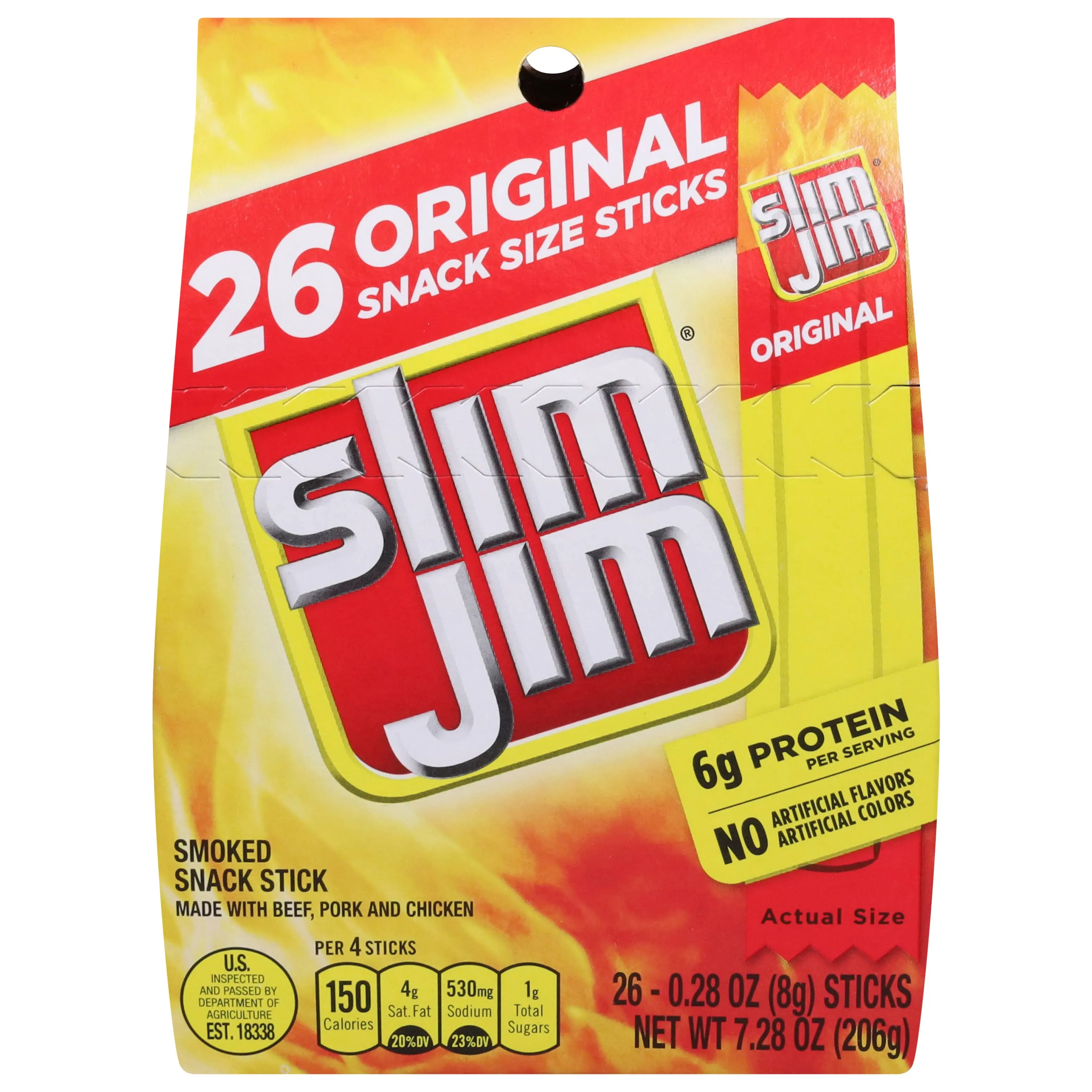 Slim Jim Mild Snack Size Stick, Meat Snacks, 0.28 oz, 46 Count Box