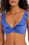 Jewel Cove Ruffled Bikini Top In Plain Azure