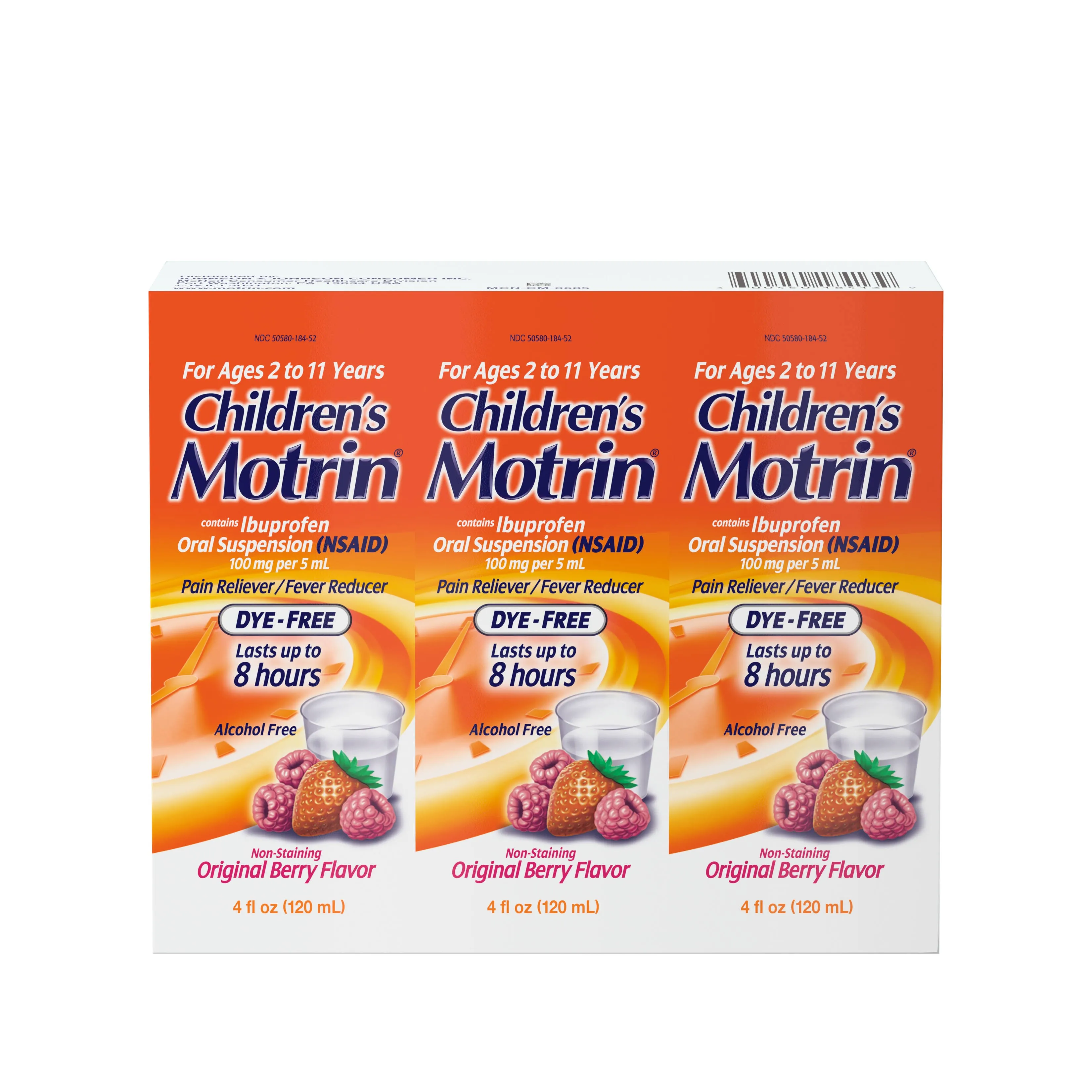 Motrin Children's Ibuprofen Kids Medicine, Berry Flavor, 3 x 4 fl. oz.