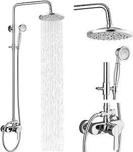 Polaris 3 Rain Shower System, 8” Rainfall Shower Head and Handheld Shower Combo, includes 3-Setting Handheld Spray, Height Adjustable Shower Wand Holder, 60” Hose (2.5 GPM Matte Black)