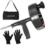 Drainx Pro Steel Drum Auger Plumbing Snake Heavy Duty 25ft Drain Cable with Work Gloves and Storage Bag