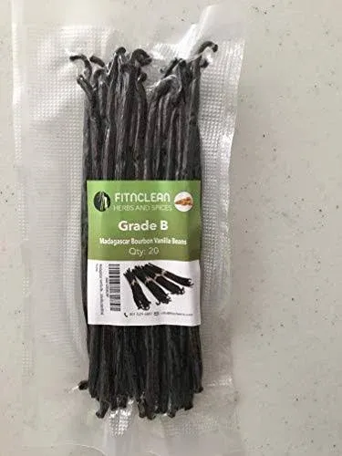 20 Count Grade B Madagascar Vanilla Beans for Extract (5 inch-7 inch) Paste ...