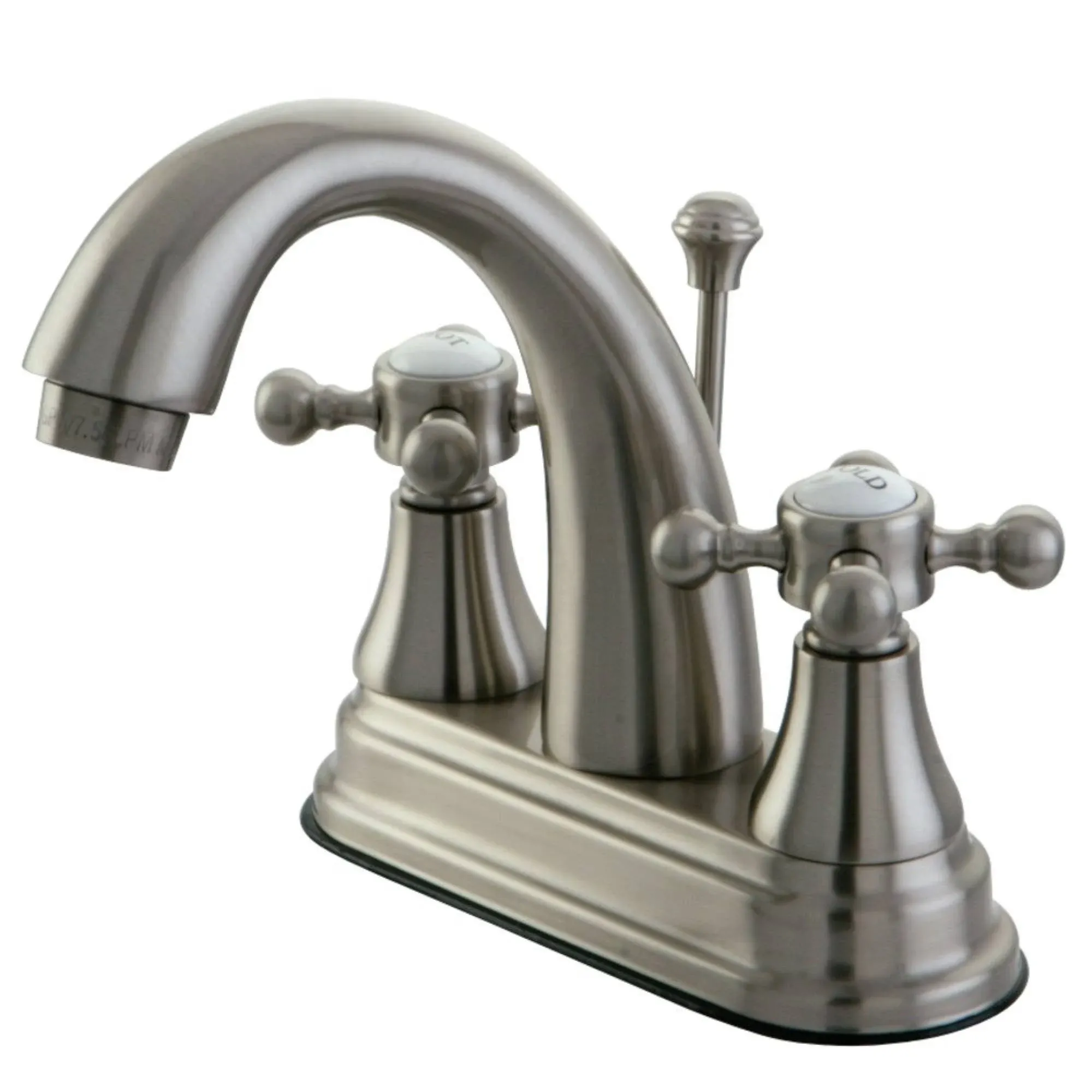 Kingston Brass Two Handle 4" Centerset Lavatory Faucet with Brass Pop-Up Drain - Satin Nickel KS7618BX