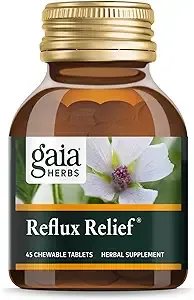 Gaia Herbs Reflux Relief - with Marshmallow Root, Chamomile, Aloe, Licorice, and High Mallow - Helps with Occasional Heartburn and Relieve Indigestion - 45 Chewable Tablets (45-Day Supply)