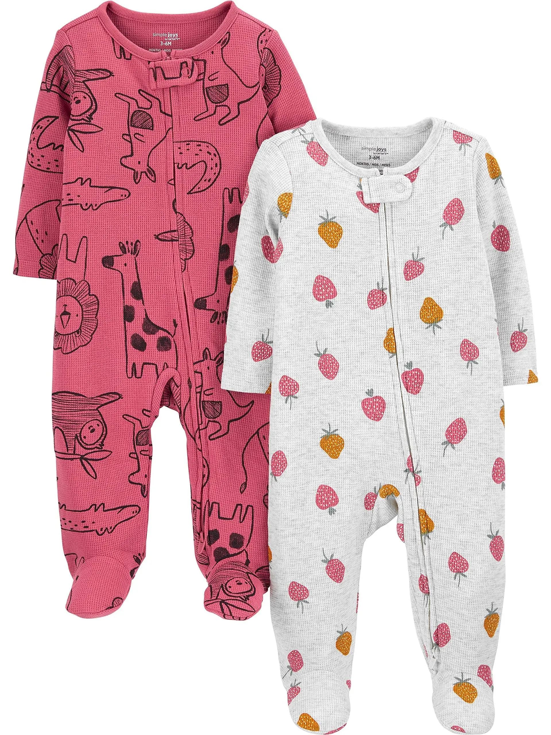 Simple Joys by Carter's Baby Girls' 2-Way Zip Thermal Footed Sleep and Play, Pack of 2