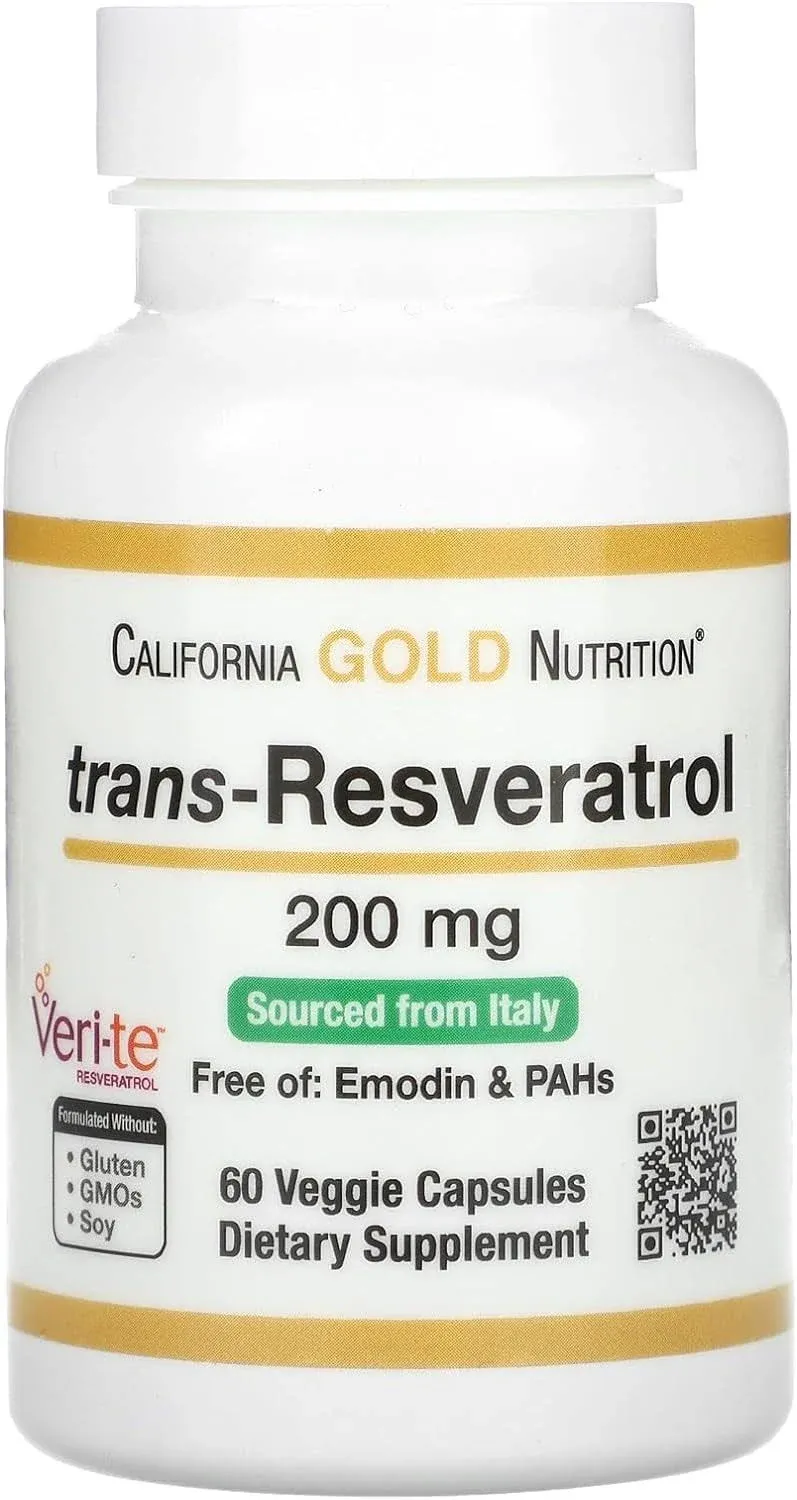 California Gold Nutrition Trans - Resveratrol 200 mg Italian Sourced - 60 Veggie ...