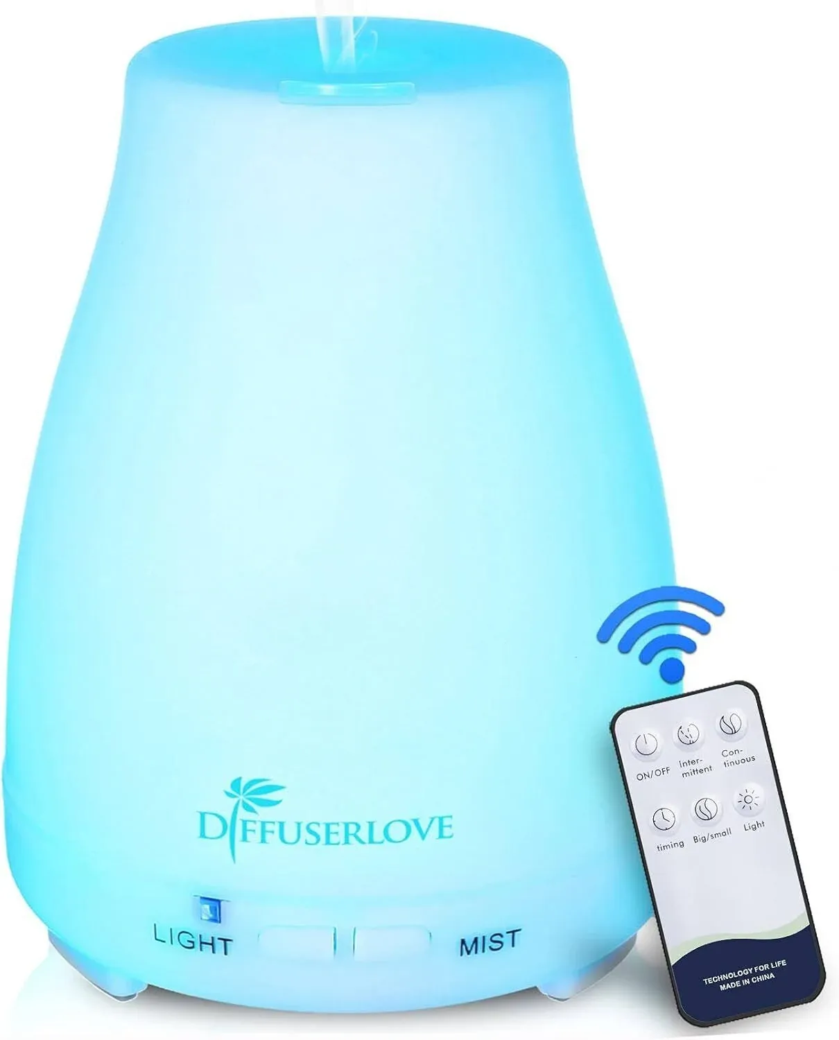 Diffuserlove Essential Oil Diffusers 200ml Remote Control Ultrasonic Mist Humidifiers BPA-Free Aromatherapy Diffuser with 7 Color Lights and Waterless