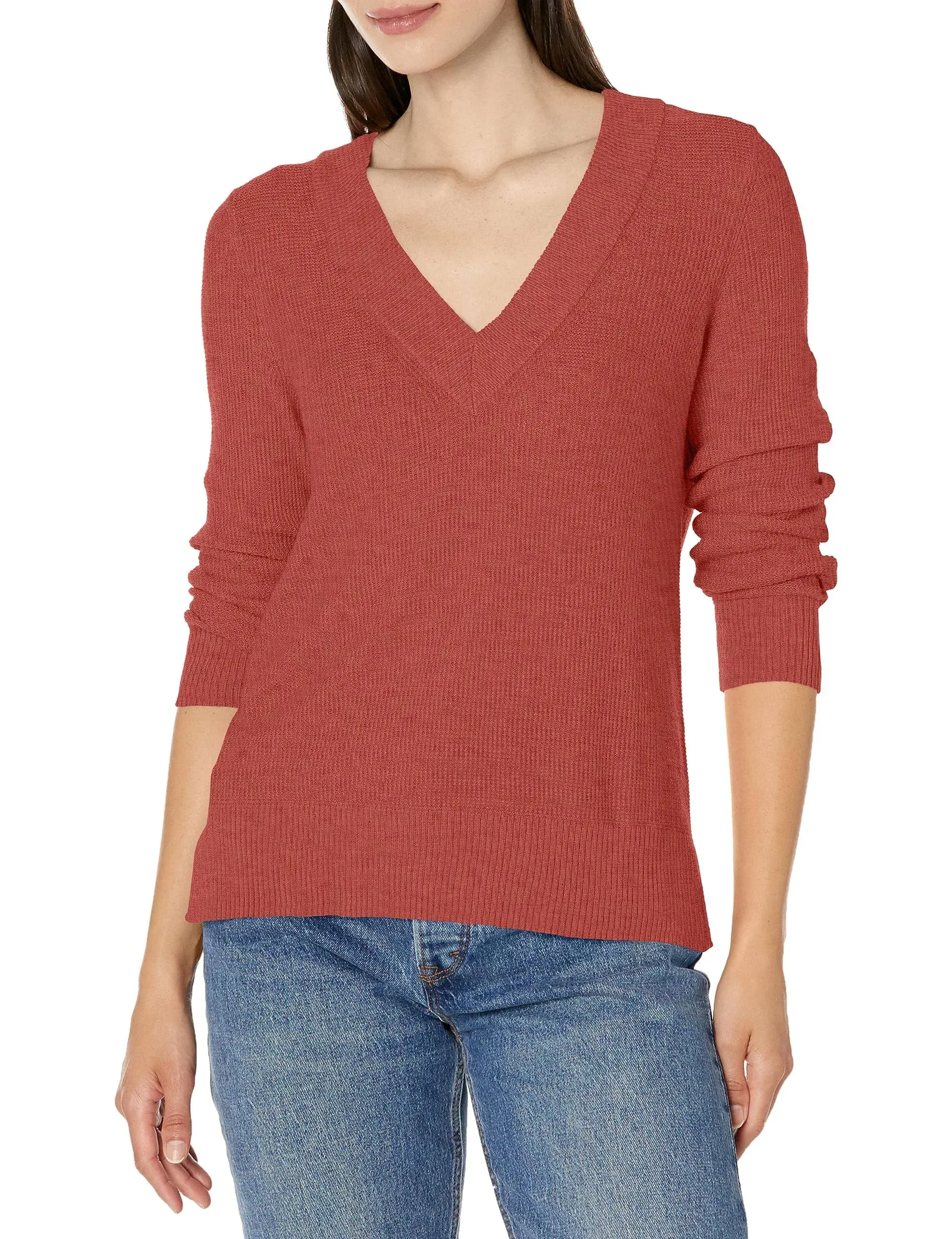 NIC+ZOE Waffle Stitch V-Neck Sweater in Spice