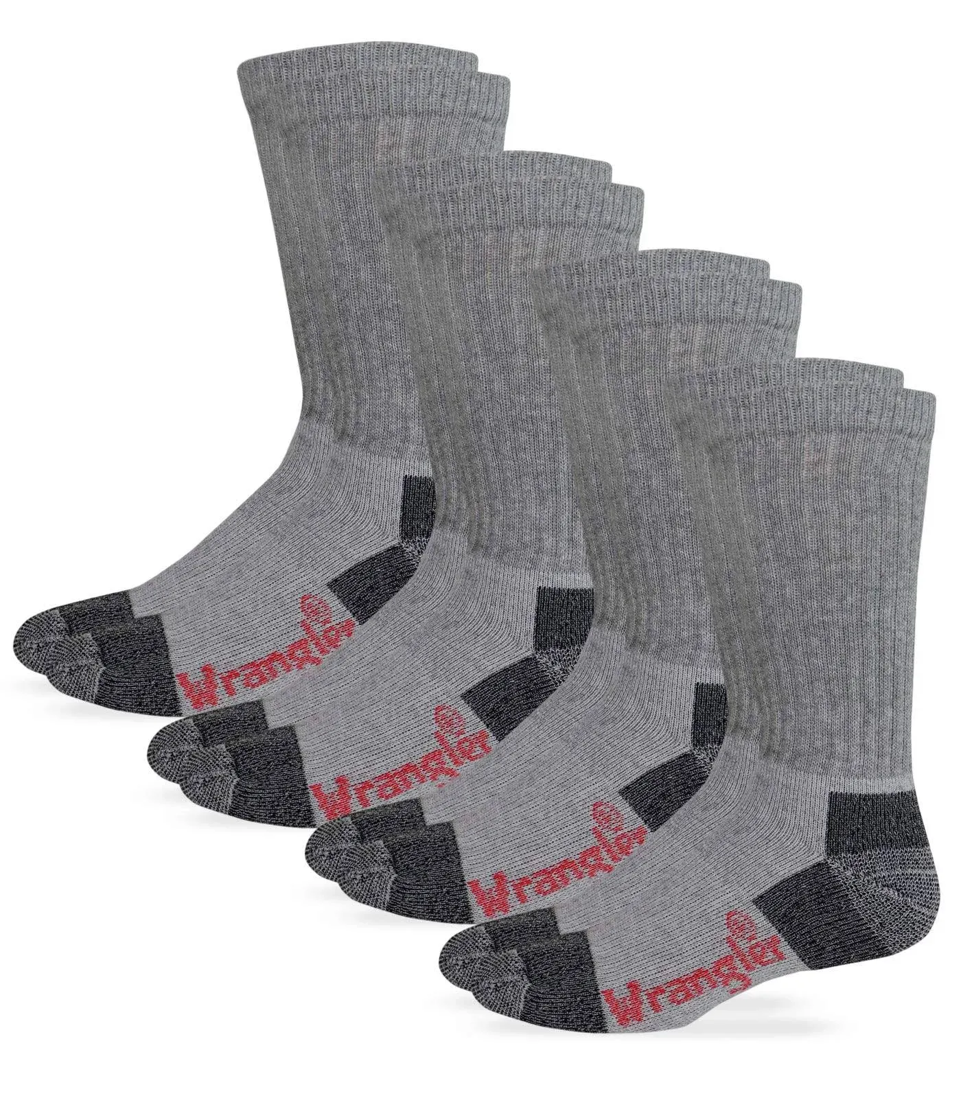 Wrangler Men's Steel Toe Boot Work Crew Cotton Cushion Socks 4 Pair Pack