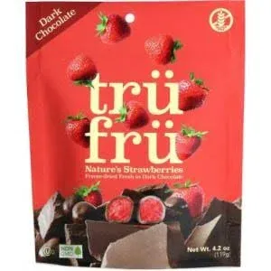 Tru Fru Hyper Dried Grab & Share Hyper Driedreal Strawberries In Dark Chocolate Ou 4.2 Ounce Size - 6 Per Case.