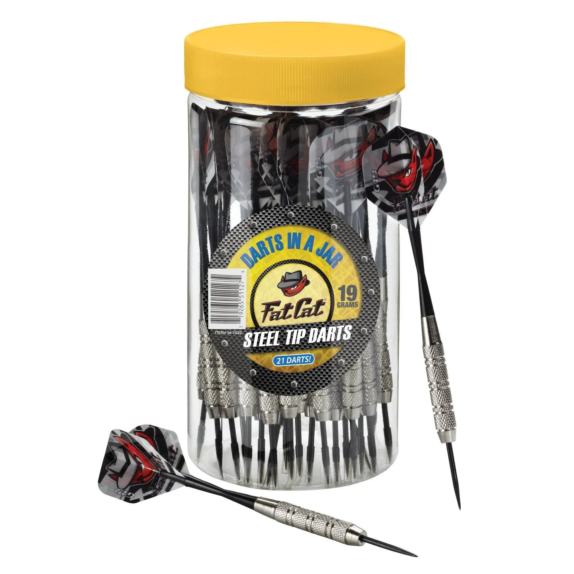 Fat Cat Darts in a Jar: Steel Tip Darts with Storage/Travel Container, 20 Grams (Pack of 15, 21 and 27 Darts)