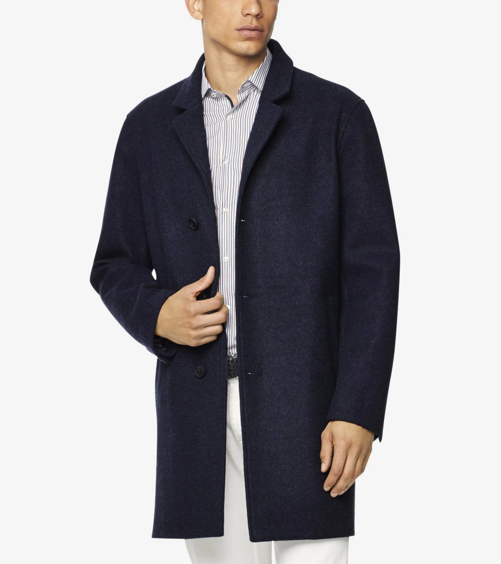 Regular Fit Stretch Wool Coat In Navy