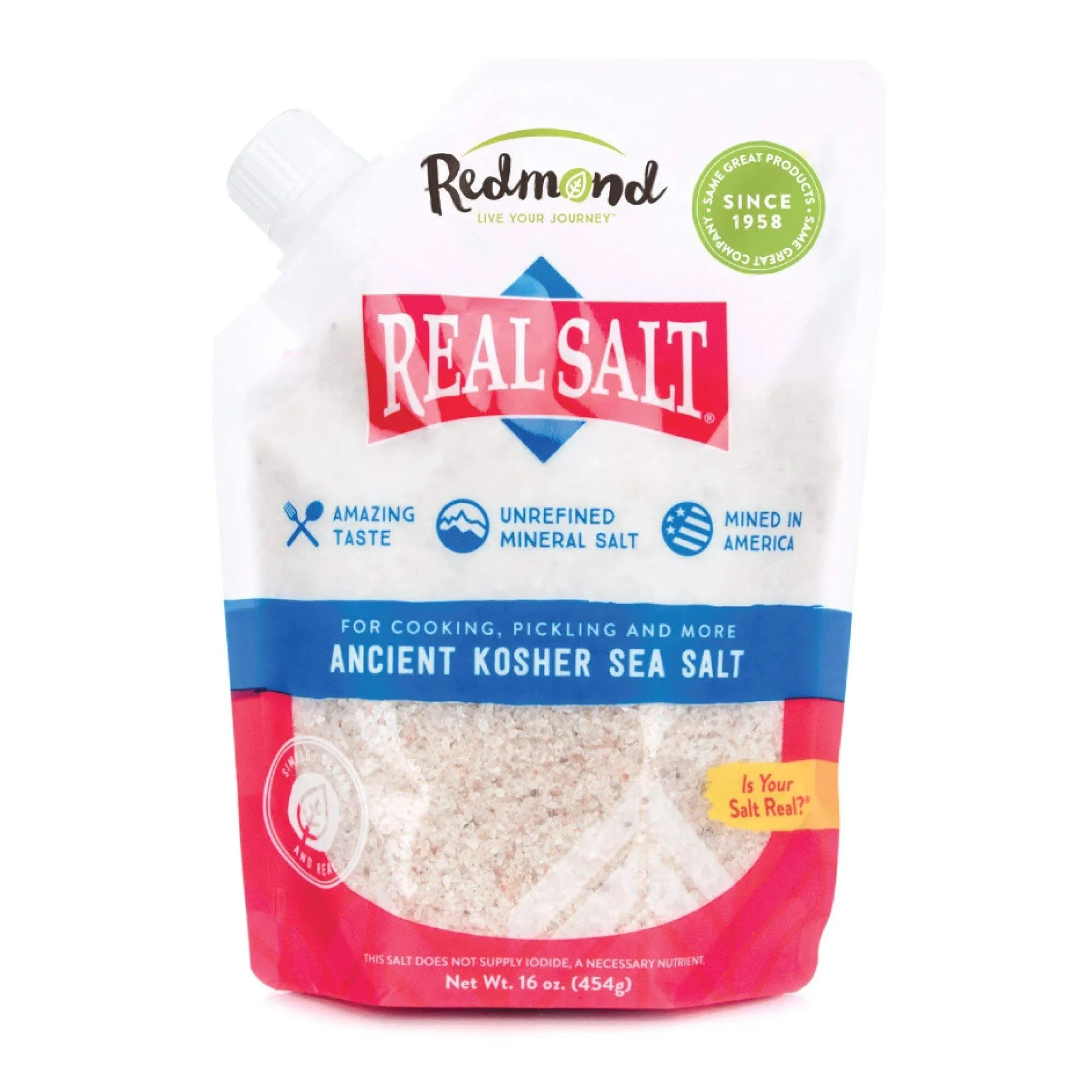 Redmond Real Sea Salt - Natural Unrefined Organic Gluten Free Kosher, 16 Ounce Pouch (1 Pack)