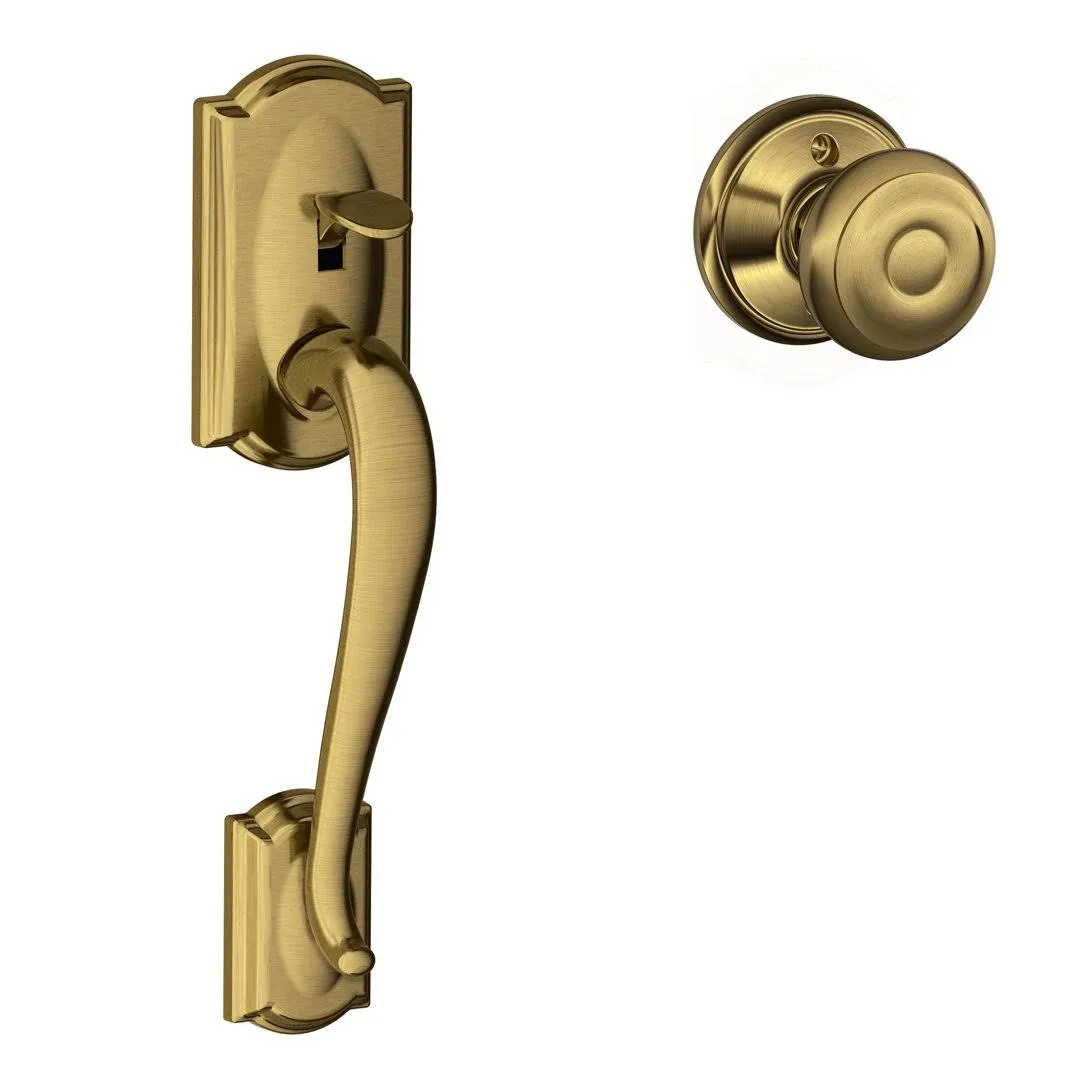 Schlage FE285CAM609GEO Camelot Lower Handleset with Georgian Knob Antique Brass