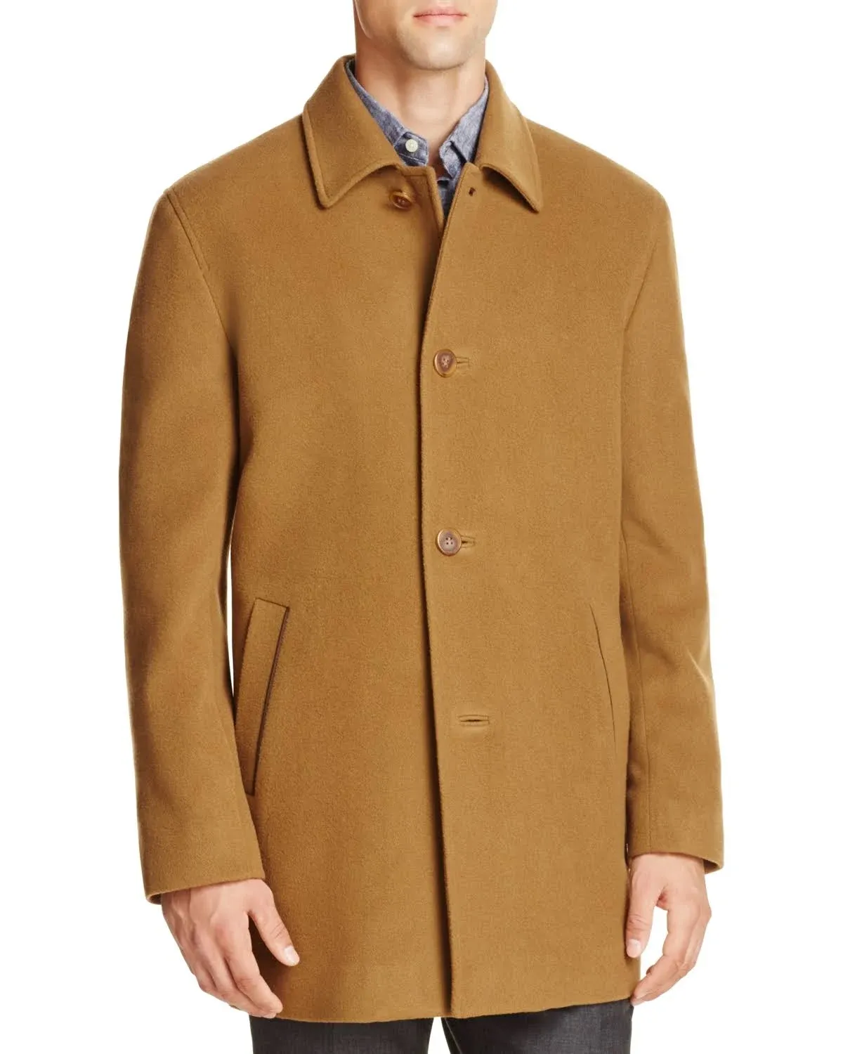 Cole Haan Men's Cashmere Blend Single Breasted Classic Coat With Shirt Collar