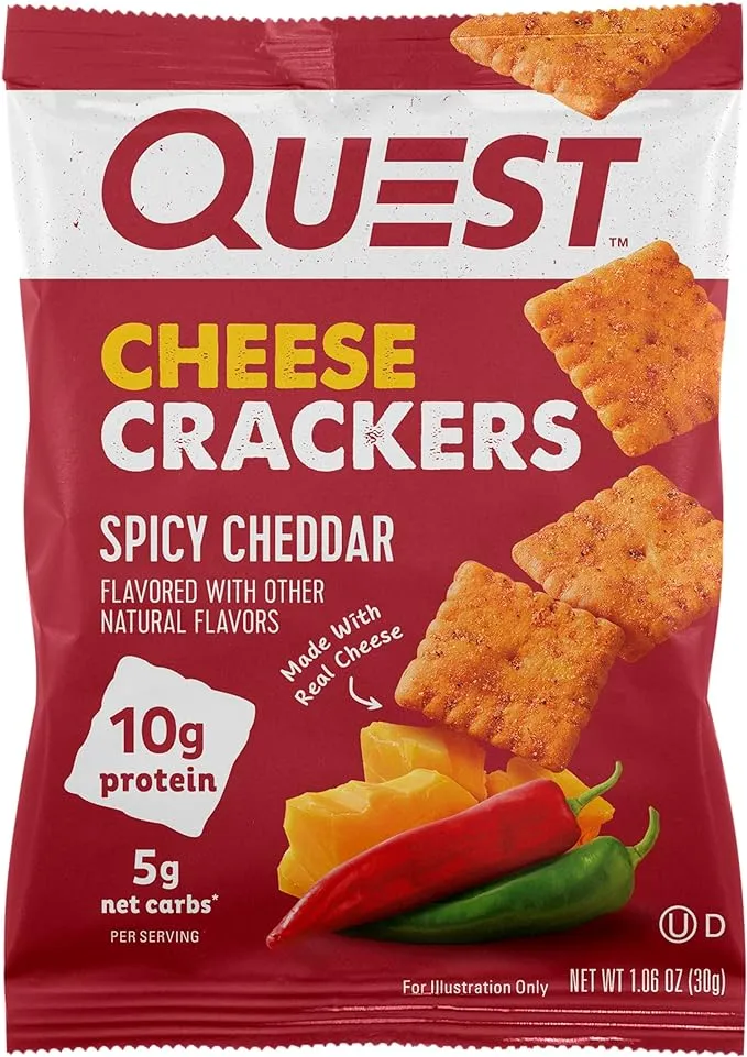 Quest Nutrition Cheese Crackers, Spicy Cheddar Blast, 12g of Protein, Low Carb, Made with Real Cheese, 12 Count (1.06 oz bags)