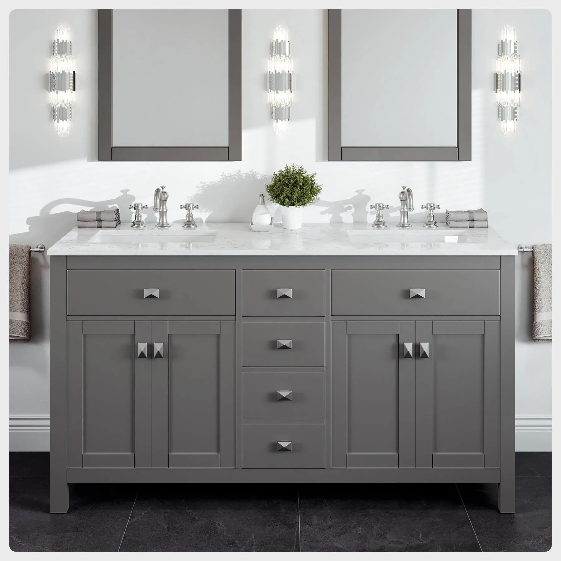 Totti Artemis 60" Gray Transitional Double Sink Bathroom Vanity - Transitional - Bathroom Vanities And Sink Consoles - by Eviva | Houzz