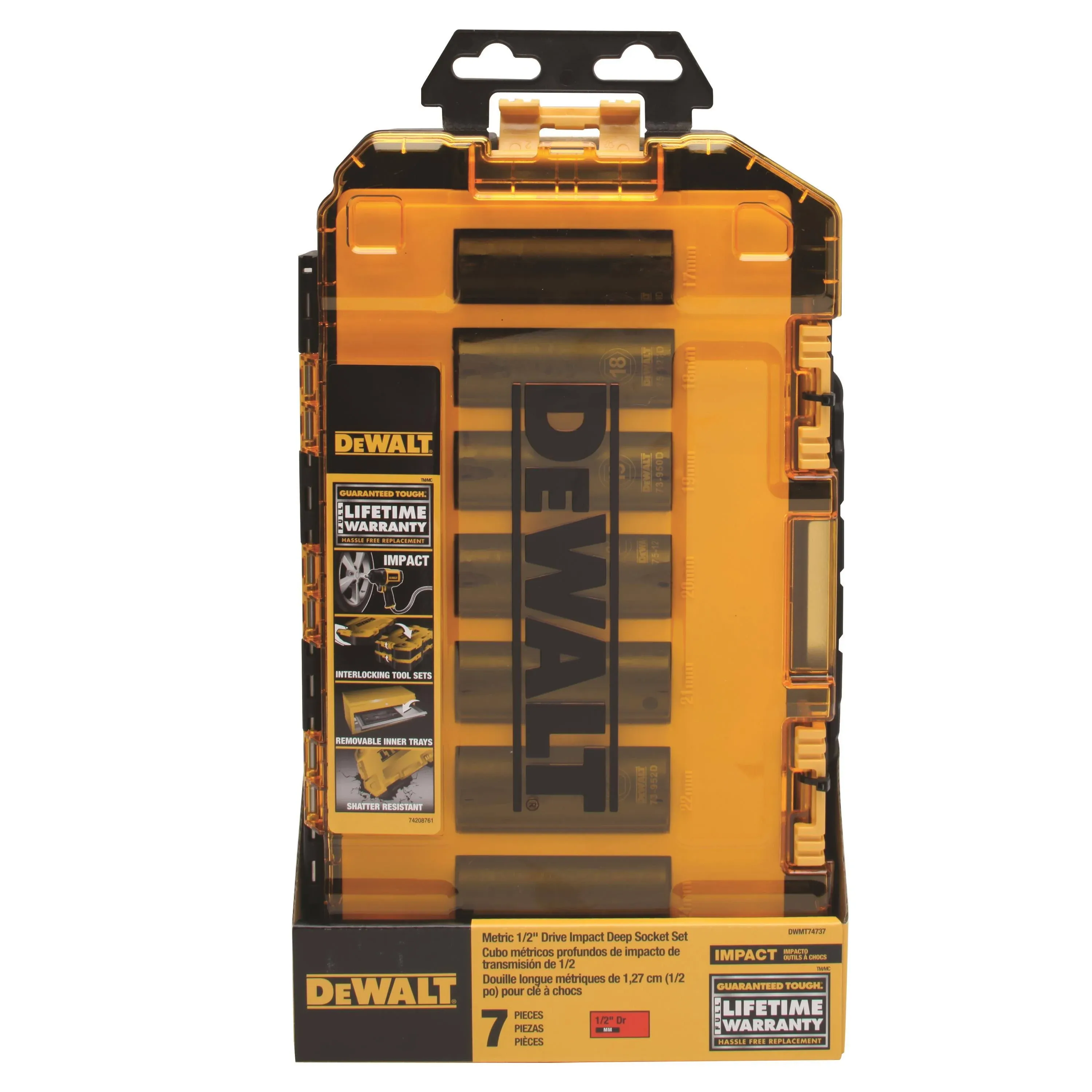 DEWALT DWMT74736 Tough Box 7PC SAE 1/2 Deep Drive Impact Socket Set