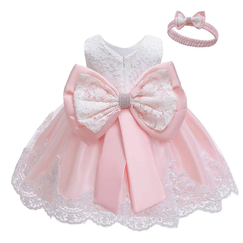 LZH Baby Girls Formal Dress Bowknot Birthday Wedding Tutu Dress w/ Headwear