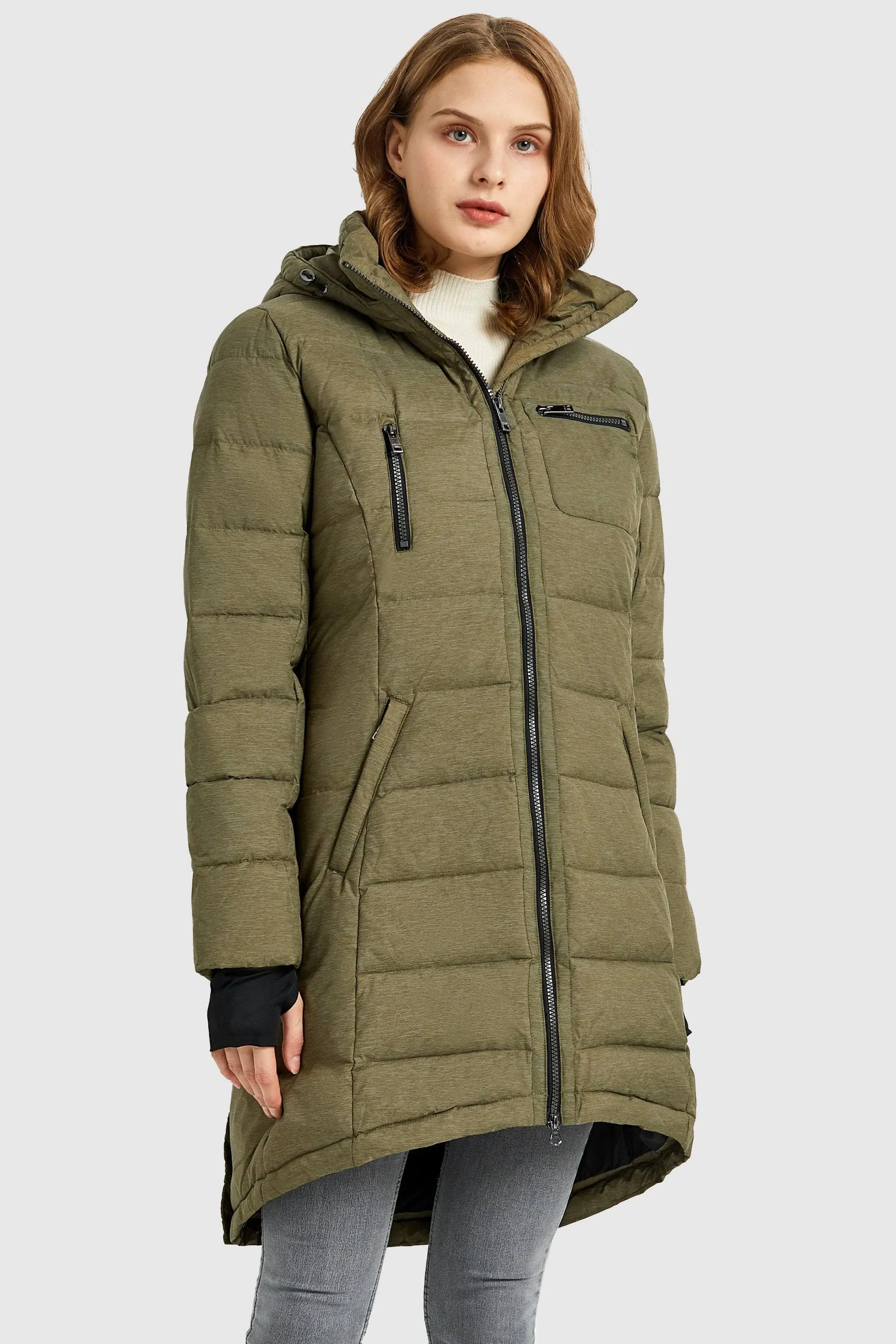 Orolay Women's Winter Down Jacket Long Quilted Puffer Coat Warm Hooded Slim Fit Outerwear