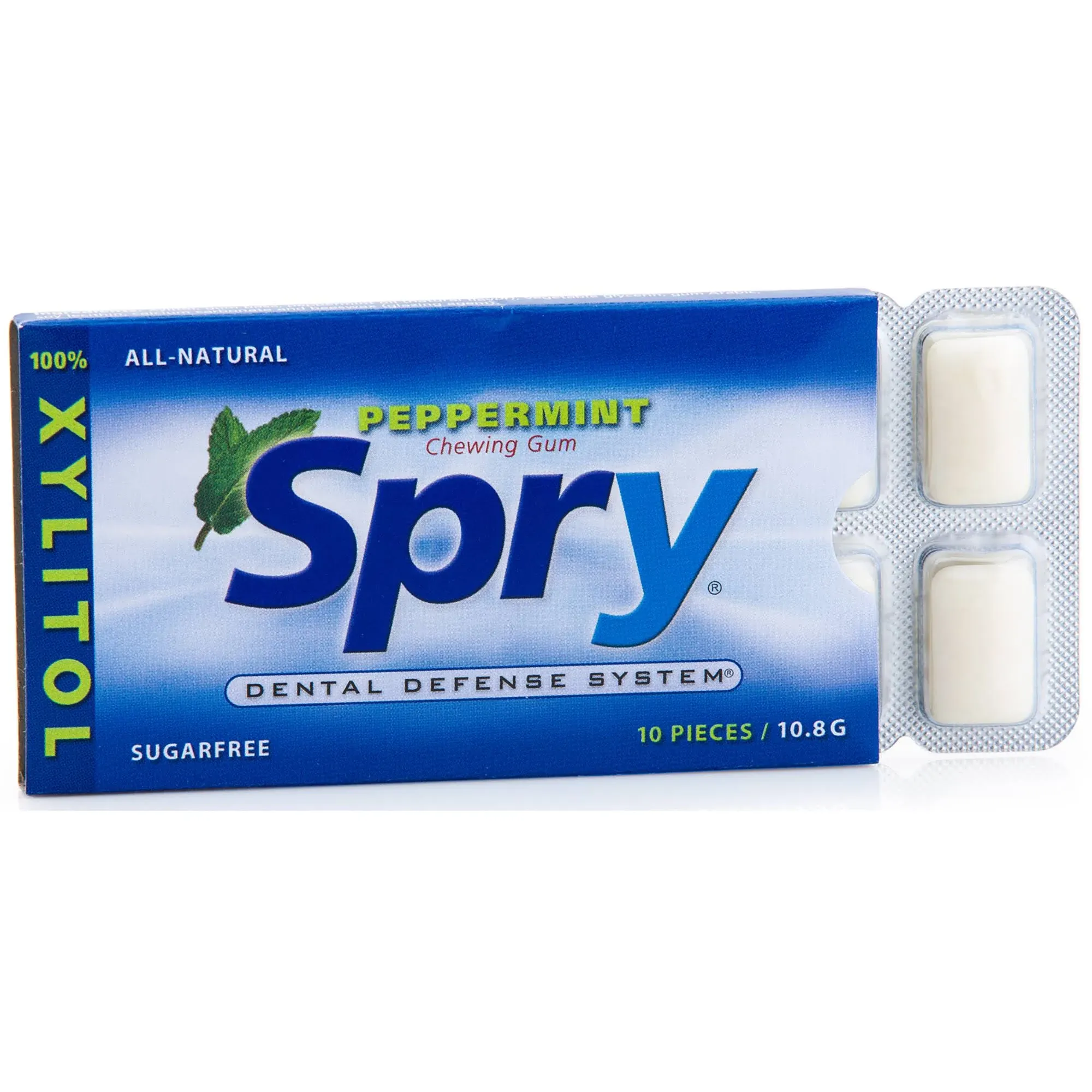 Spry Fresh Natural Xylitol Chewing Gum Dental Defense System Aspartame-Free Sugar Free Gum (Peppermint, 10 Count Blister Cards - Pack of 20)